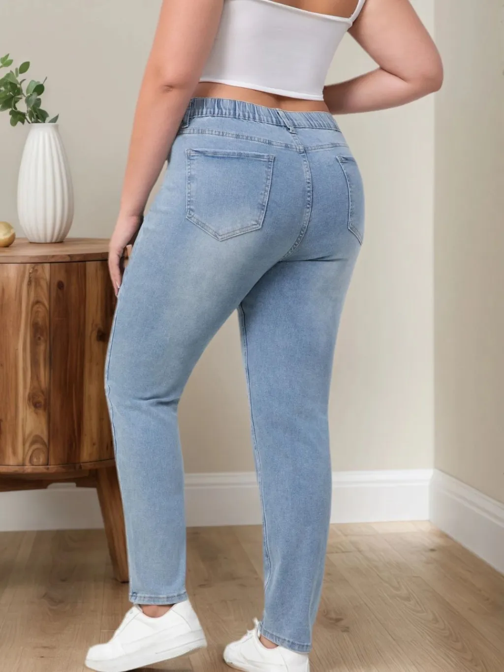 Women's Plus Size Light Blue Ripped Slim Jeans — endless ways to style it