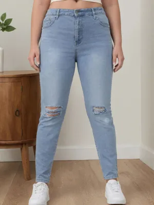 Women's Plus Size Light Blue Ripped Slim Jeans — view 5