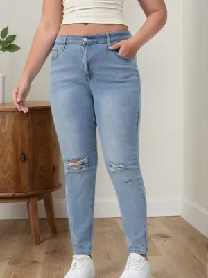 Women's Plus Size Light Blue Ripped Slim Jeans — view 6