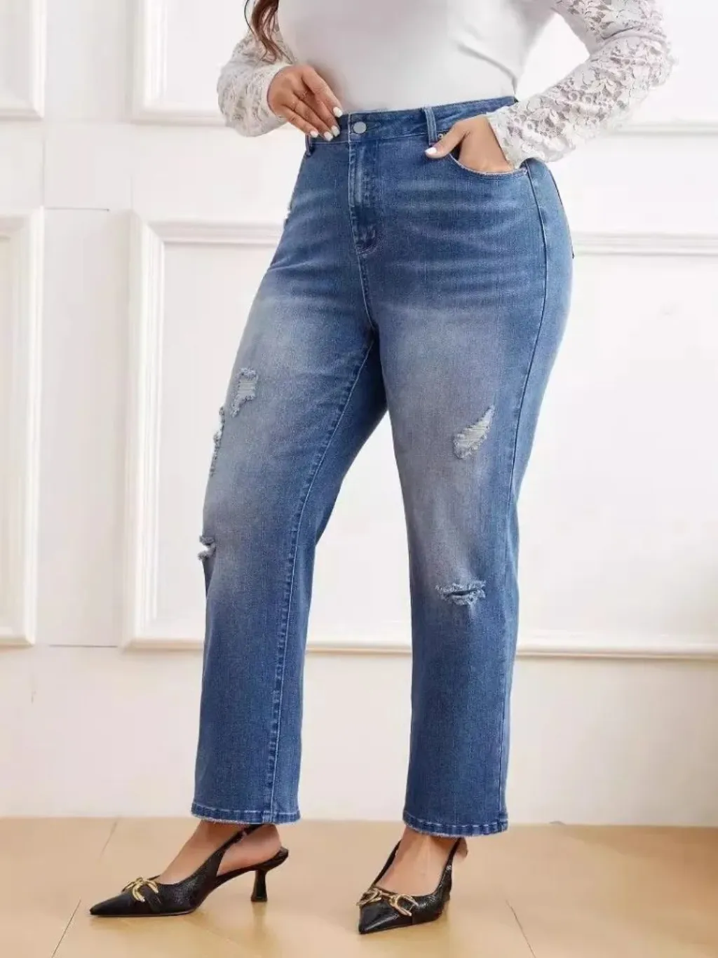 Women's Plus Size Ripped & Washed Jeans — a pair designed to be worn everywhere