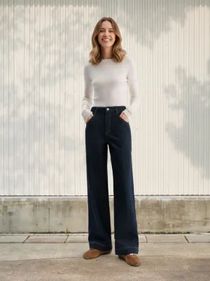 Women's Raw Blue Straight Jeans with Contrast Topstitching — view 1