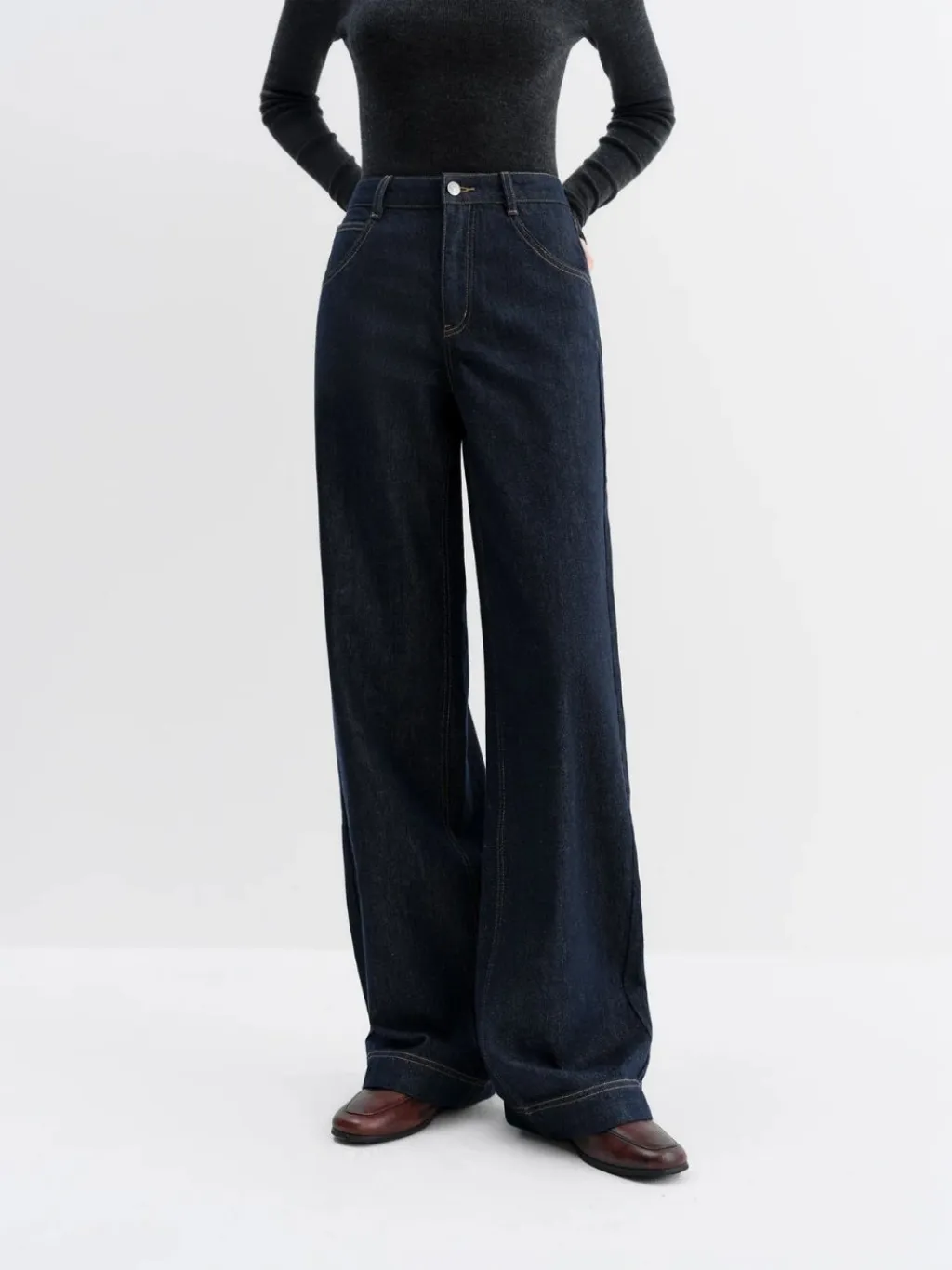 Women's Raw Blue Straight Jeans with Contrast Topstitching — a pair designed to be worn everywhere