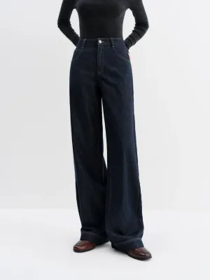 Women's Raw Blue Straight Jeans with Contrast Topstitching — view 2