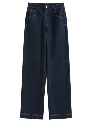 Women's Raw Blue Straight Jeans with Contrast Topstitching — view 7