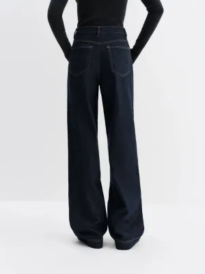 Women's Raw Blue Straight Jeans with Contrast Topstitching — view 9