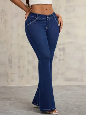 Women's Raw Blue Stretch Denim Bootcut Jeans — view 2