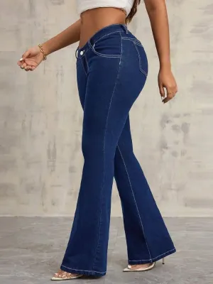 Women's Raw Blue Stretch Denim Bootcut Jeans — view 5