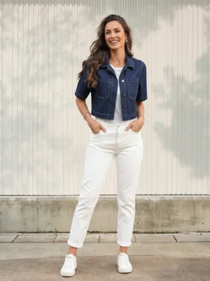 Women's Raw Denim Cropped Jacket, Short Sleeve — view 2