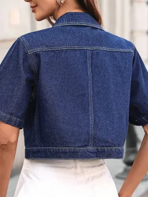 Women's Raw Denim Cropped Jacket, Short Sleeve — view 5