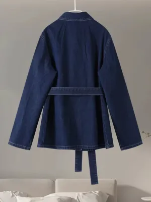 Women's Raw Denim Set with Belted Jacket & Wide Trousers — view 5