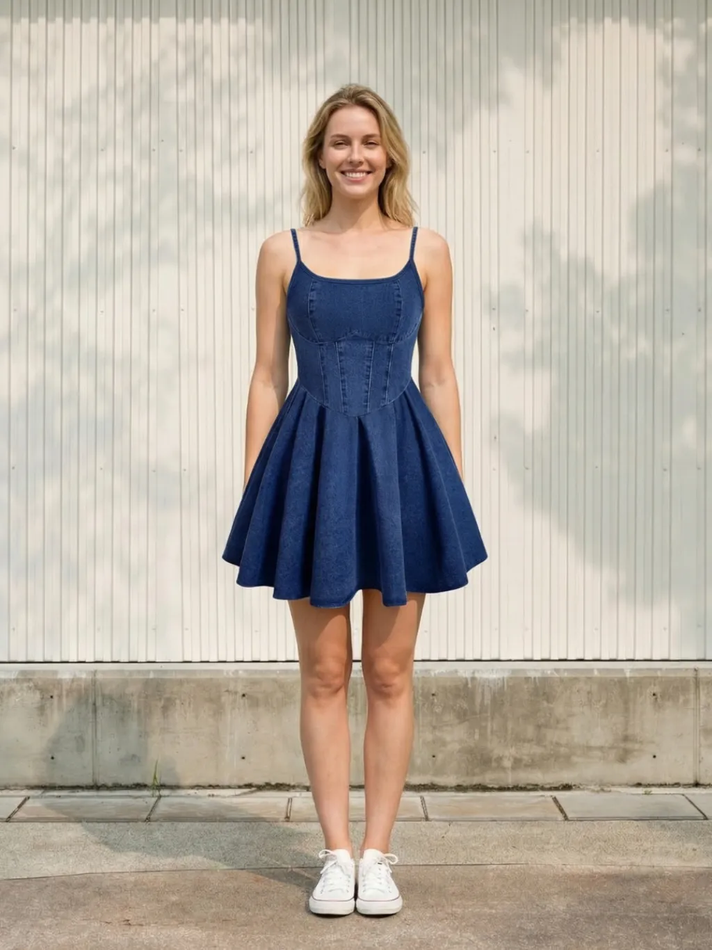 Women's Raw Denim Short Dress with Corset Effect