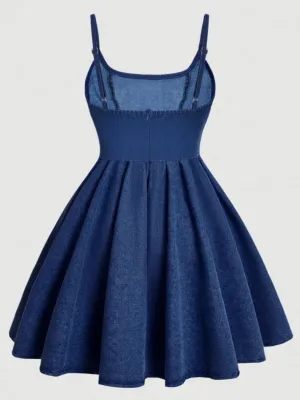 Women's Raw Denim Short Dress with Corset Effect — view 3