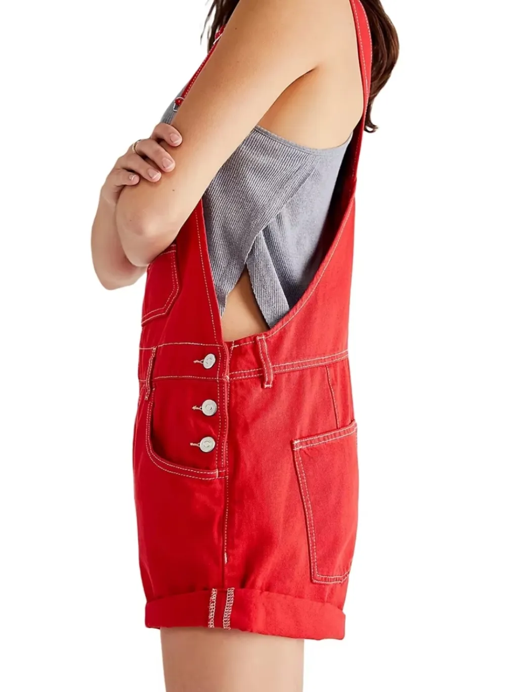 Women's Red Denim Dungaree Shorts — quality denim, made to last