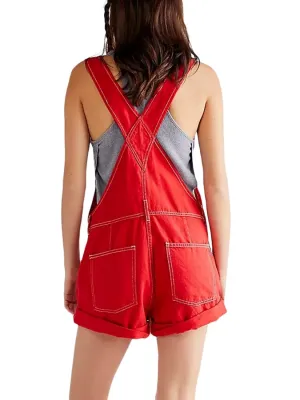 Women's Red Denim Dungaree Shorts — view 5