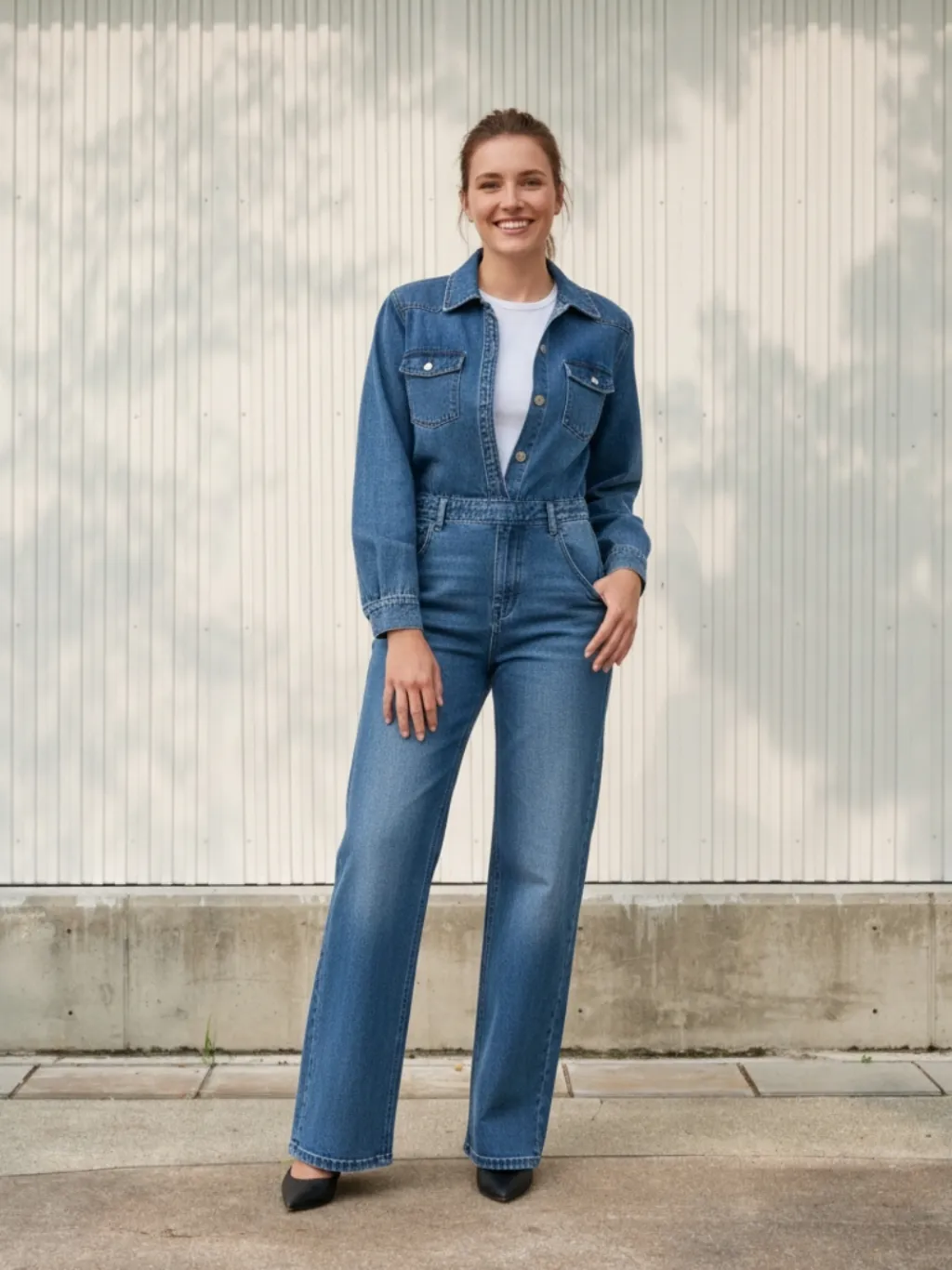 Women's Retro-Style Blue Denim Jumpsuit