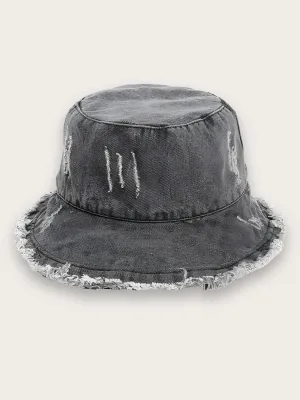 Women's Retro Ripped-Effect Denim Bucket Hat — view 9