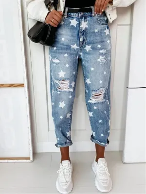 Women's Ripped Jeans with Star Motif — view 2