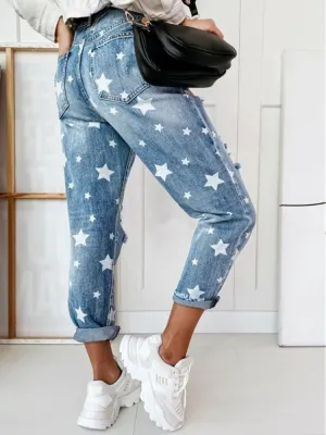 Women's Ripped Jeans with Star Motif — view 3