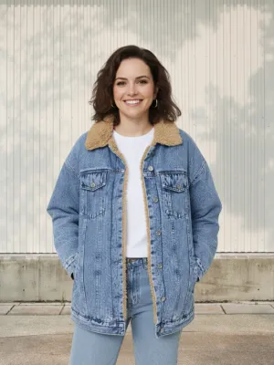 Women's Shearling Collar Denim Jacket — view 1