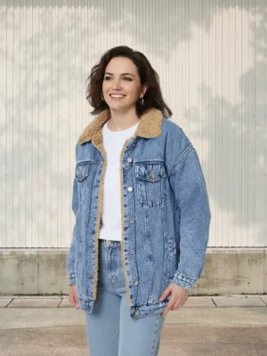 Women's Shearling Collar Denim Jacket — view 2