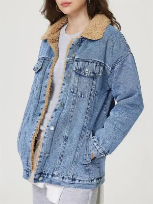 Women's Shearling Collar Denim Jacket — view 4