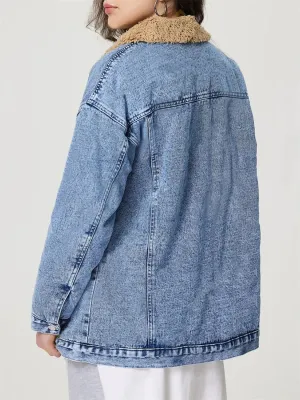 Women's Shearling Collar Denim Jacket — view 5