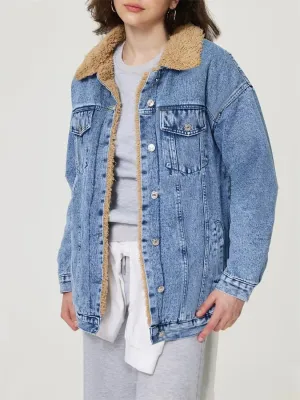 Women's Shearling Collar Denim Jacket — view 6