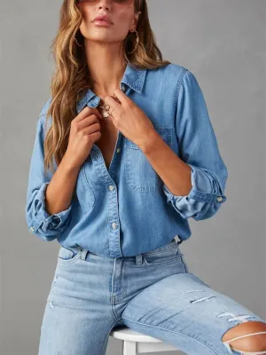 Women's Sky Blue Casual Denim Shirt — view 2
