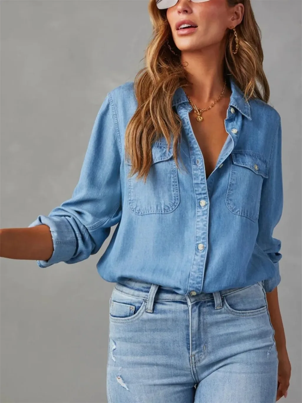 Women's Sky Blue Casual Denim Shirt — quality denim, made to last