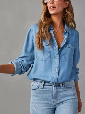 Women's Sky Blue Casual Denim Shirt — view 3