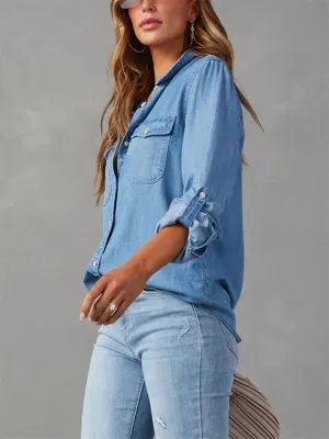 Women's Sky Blue Casual Denim Shirt — view 5