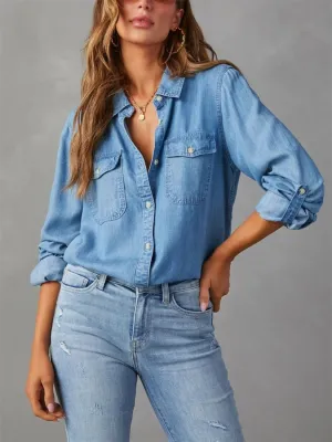 Women's Sky Blue Casual Denim Shirt — view 6