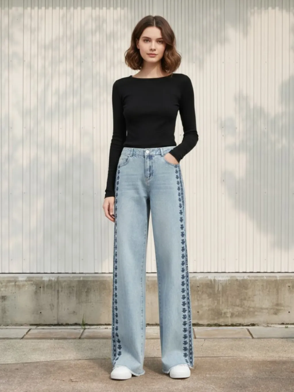 Women's Sky Blue Embroidered Flared Jeans