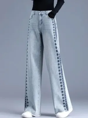 Women's Sky Blue Embroidered Flared Jeans — view 2