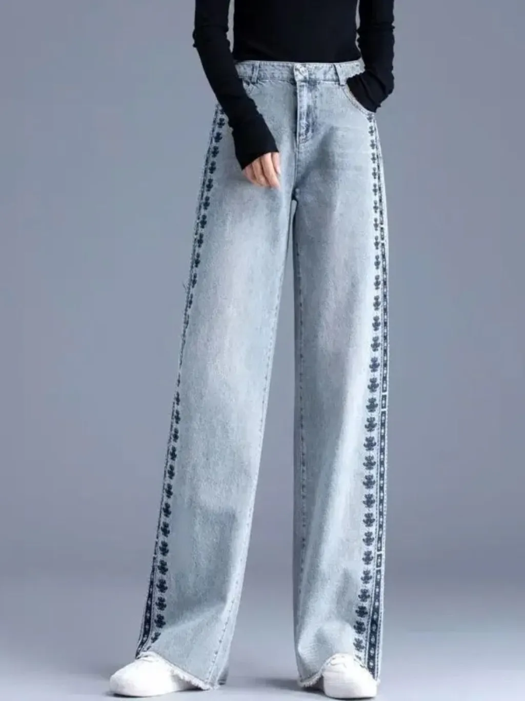Women's Sky Blue Embroidered Flared Jeans — quality denim, made to last