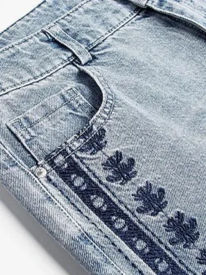 Women's Sky Blue Embroidered Flared Jeans — view 5