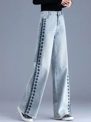 Women's Sky Blue Embroidered Flared Jeans — view 6