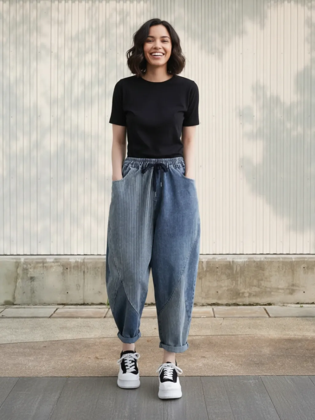 Women's Striped Patchwork Balloon Fit Jeans