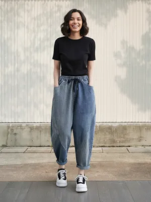 Women's Striped Patchwork Balloon Fit Jeans — view 1