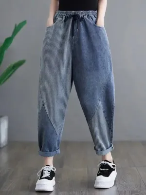 Women's Striped Patchwork Balloon Fit Jeans — view 2