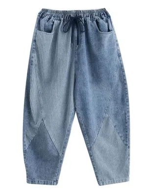 Women's Striped Patchwork Balloon Fit Jeans — view 5