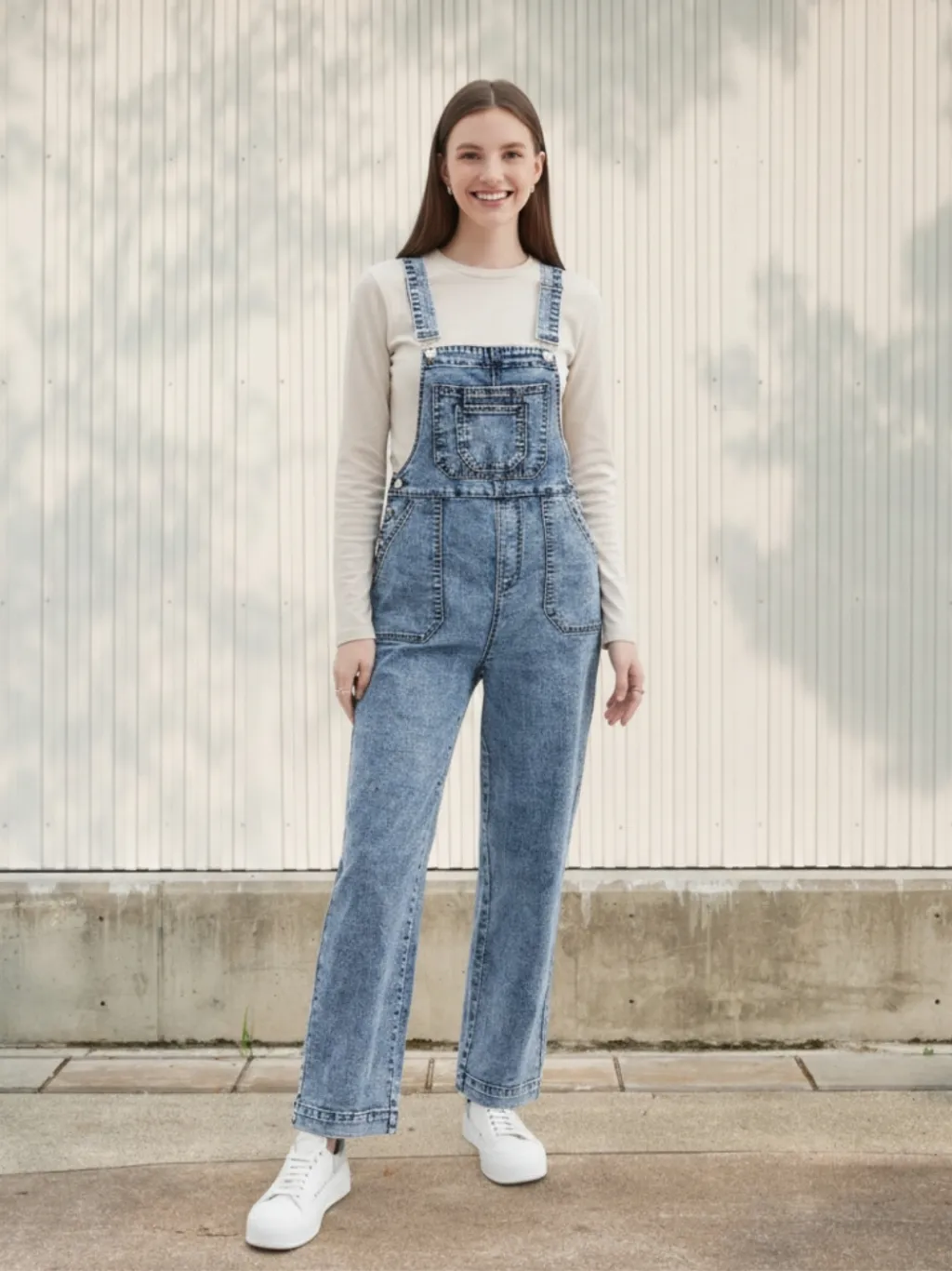 Women's Vintage Blue Straight-Leg Denim Dungarees