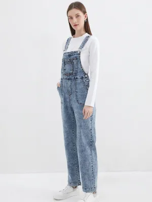 Women's Vintage Blue Straight-Leg Denim Dungarees — view 3