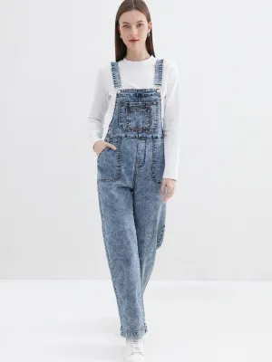 Women's Vintage Blue Straight-Leg Denim Dungarees — view 5