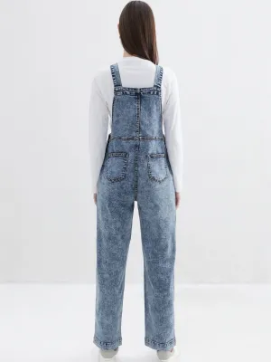 Women's Vintage Blue Straight-Leg Denim Dungarees — view 6
