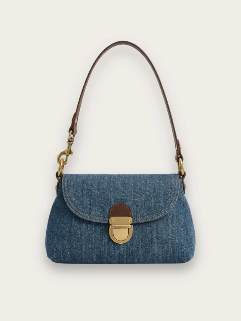 Women's Vintage Denim Shoulder Bag with Clasp Fastening