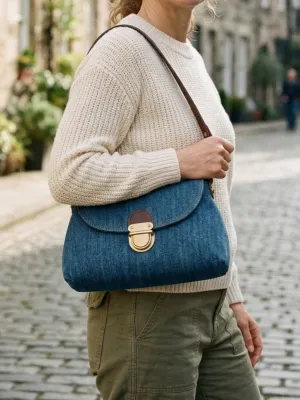 Women's Vintage Denim Shoulder Bag with Clasp Fastening — view 3