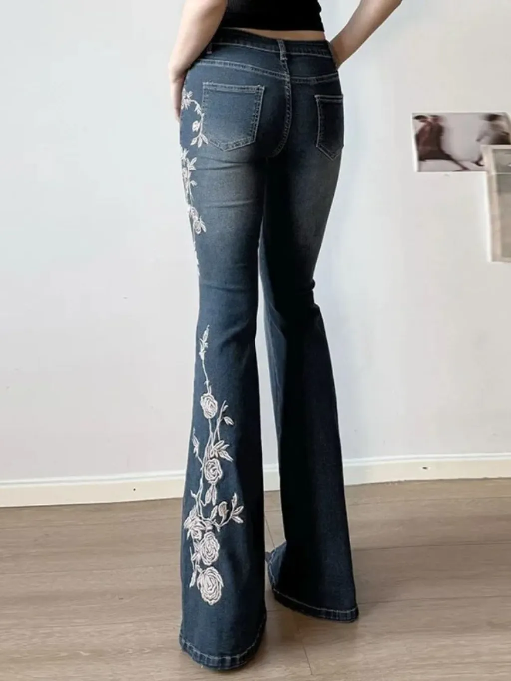 Women's Vintage Flared Jeans with White Floral Embroidery — endless ways to style it