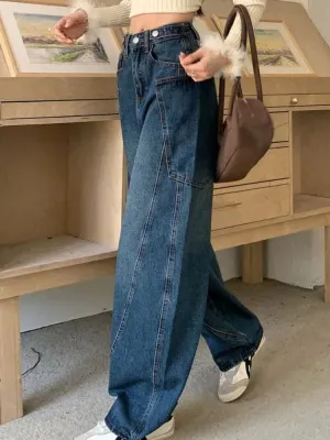 Women's Vintage High-Waisted Wide-Leg Jeans with Structured Seams — view 5