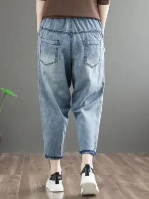 Women's Vintage Jeans with Elastic Waist & Star Motifs — view 4